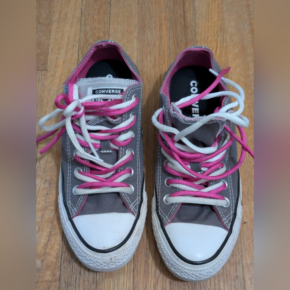 Converse Gray Sneakers with Pink Accents